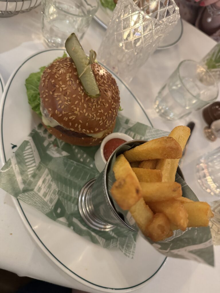 dinner showing a burger and fries