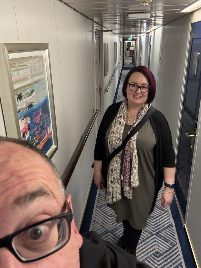 A selfie, the top part of my head and Mardi in the background.